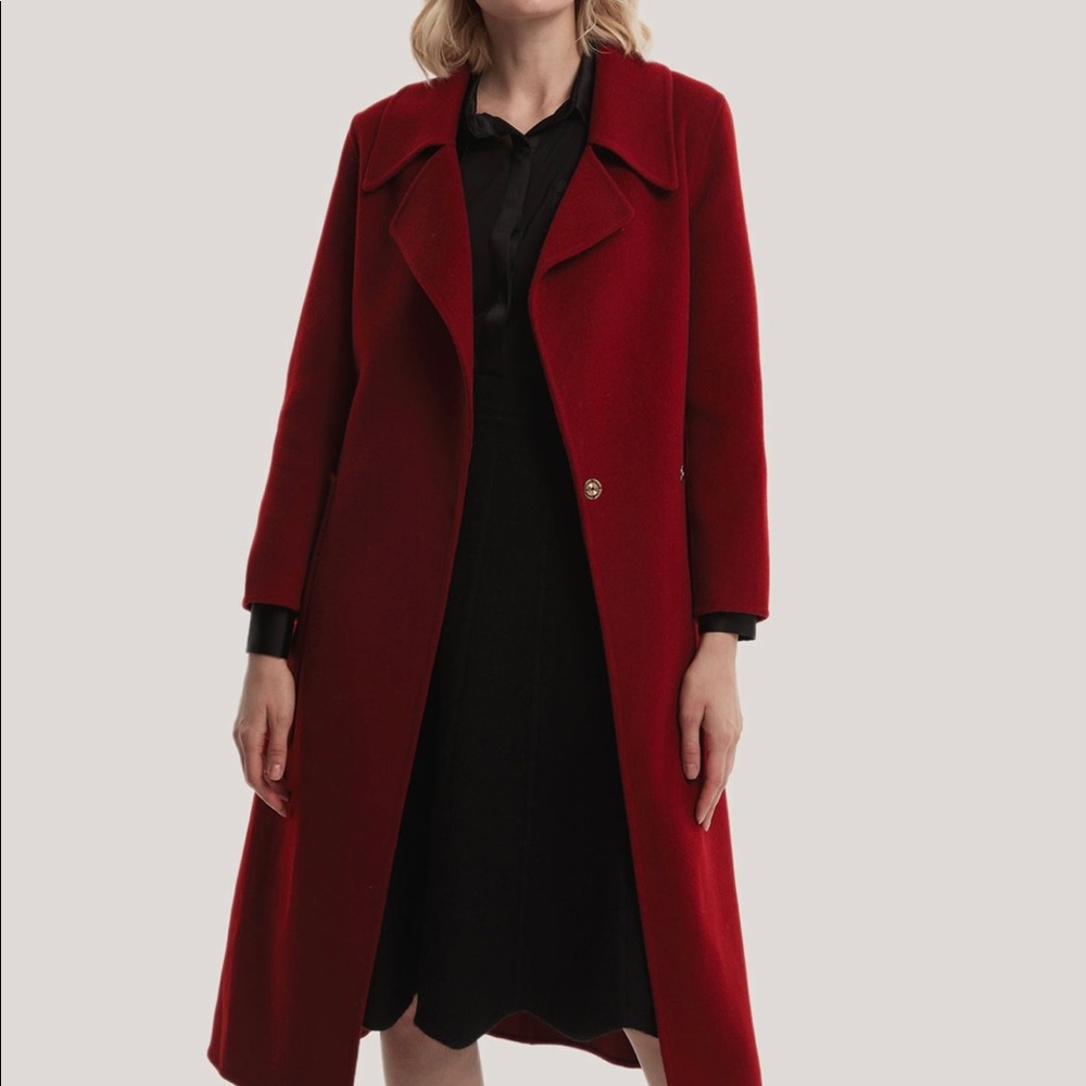 Gentle Herd, Medium, Red, Notched-Collar Wool-Cashmere Coat